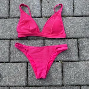 Hot Pink Ribbed Bikini Swimsuit Set